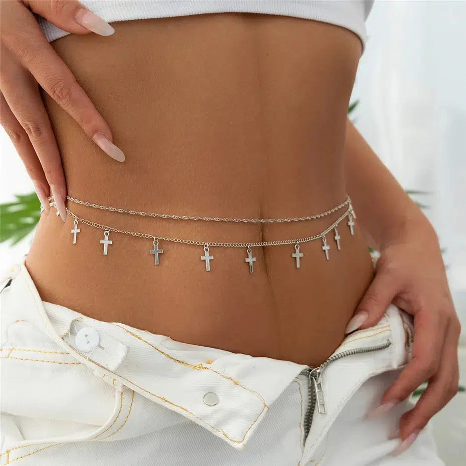 Y2K Fashion Cross Belly Chain - Coquette Style Accessory for Aesthetic Outfits