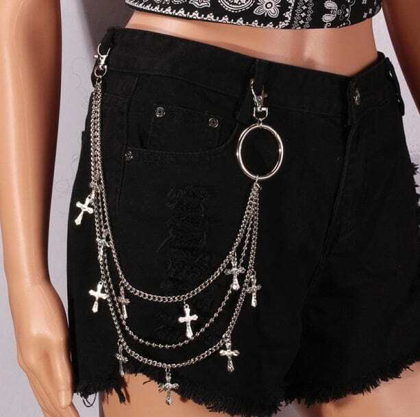 Y2K Fashion Cross Belt Chain - Dark Coquette & Acubi Aesthetic Accessory