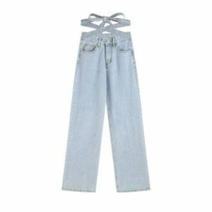 Y2K Fashion Cross Waist Jeans - Acubi Style Coquette Aesthetic Clothing