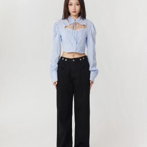 Y2K Fashion Cut Out Crop Top - Dark Coquette Aesthetic Shirt