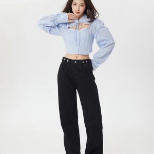 Y2K Fashion Cut Out Crop Top - Dark Coquette Aesthetic Shirt