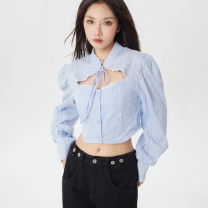 Y2K Fashion Cut Out Crop Top - Dark Coquette Aesthetic Shirt