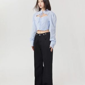 Y2K Fashion Cut Out Crop Top - Dark Coquette Aesthetic Shirt