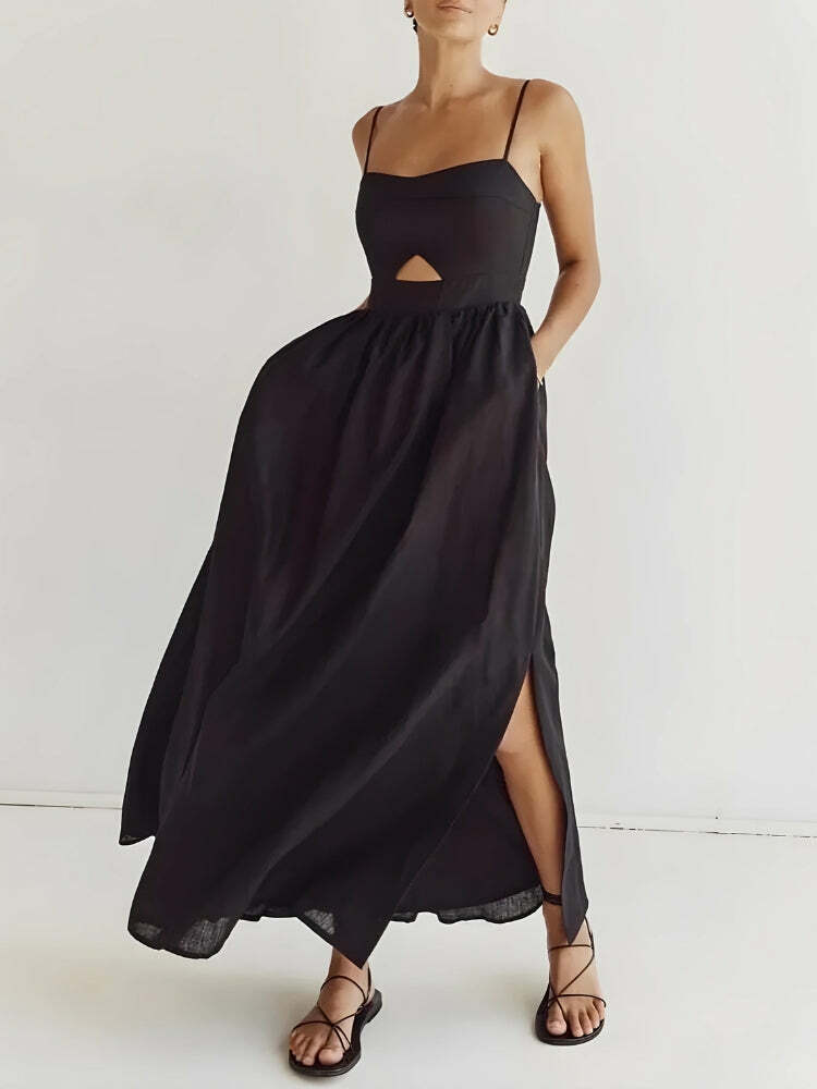 Y2K Fashion Cut Out Slit Maxi Dress - Dark Coquette & Acubi Style