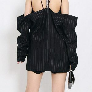 Y2K Fashion Cut-Out Striped Blazer - Coquette & Acubi Style Essential