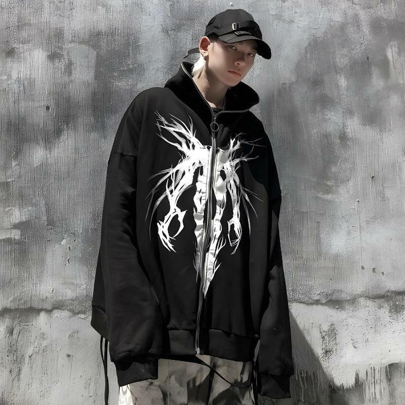 Y2K Fashion Cyberpunk Ghost Full Zip-Up Hoodie - Aesthetic Coquette Style