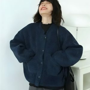 Y2K Fashion Dark Academia Button-Up Cardigan with Pockets for Aesthetic Style