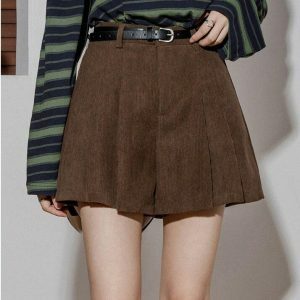 Y2K Fashion Dark Academia Corduroy Shorts - Coquette Aesthetic Style