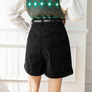 Y2K Fashion Dark Academia Corduroy Shorts - Coquette Aesthetic Style