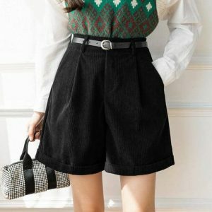 Y2K Fashion Dark Academia Corduroy Shorts - Coquette Aesthetic Style