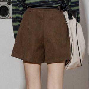 Y2K Fashion Dark Academia Corduroy Shorts - Coquette Aesthetic Style