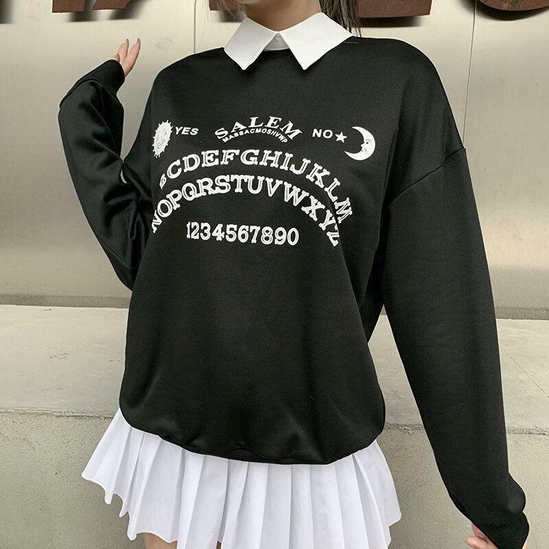 Y2K Fashion Dark Academia Letter Print Sweatshirt - Aesthetic Coquette Style