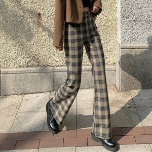 Y2K Fashion Dark Academia Plaid Pants - Coquette Style Aesthetic Wear