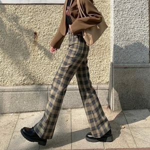 Y2K Fashion Dark Academia Plaid Pants - Coquette Style Aesthetic Wear