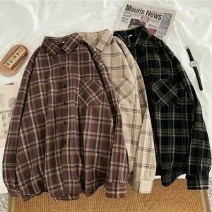 Y2K Fashion Dark Academia Vintage Plaid Shirt - Coquette Aesthetic Style