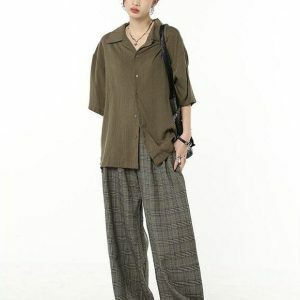 Y2K Fashion Dark Academia Wide Leg Plaid Pants for Aesthetic Outfits