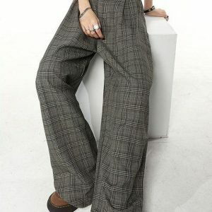 Y2K Fashion Dark Academia Wide Leg Plaid Pants for Aesthetic Outfits