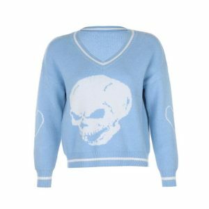 Y2K Fashion Dark Coquette Skull Sweater - Aesthetic Grunge Style Top