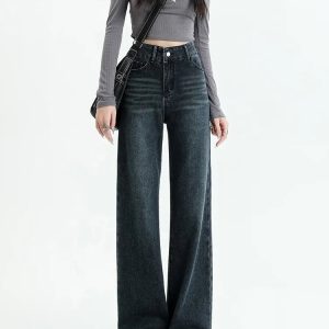 Y2K Fashion Dark Wash Straight Leg Denim Jeans - Coquette & Acubi Style