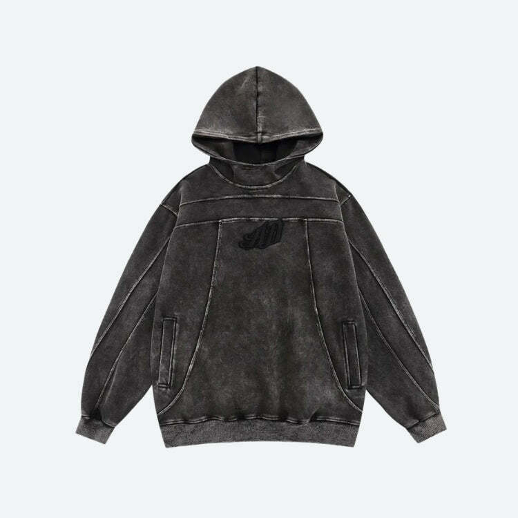 Y2K Fashion Dark Washed Embroidered Hoodie - Coquette & Grunge Style