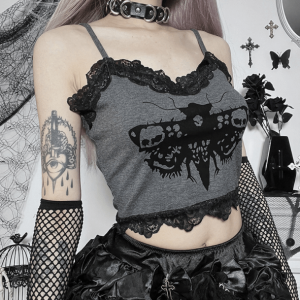 Y2K Fashion Death Moth Crop Top - Dark Coquette Aesthetic Clothing