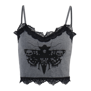 Y2K Fashion Death Moth Crop Top - Dark Coquette Aesthetic Clothing