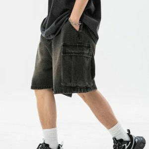 Y2K Fashion Denim Drawstring Wide Leg Cargo Shorts - Acubi Coquette Style