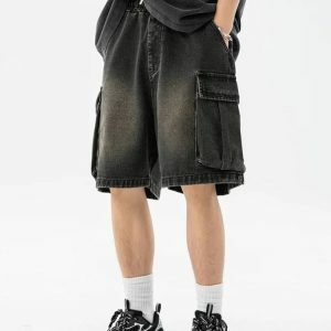 Y2K Fashion Denim Drawstring Wide Leg Cargo Shorts - Acubi Coquette Style