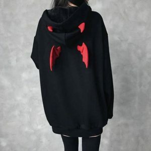 Y2K Fashion Diablo Hoodie: Dark Coquette Aesthetic for Unique Style