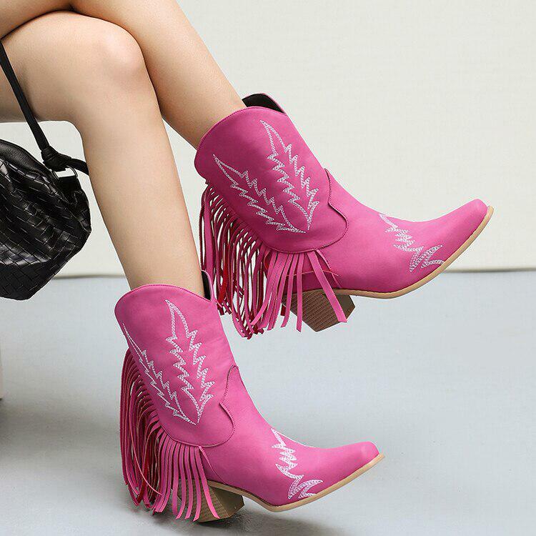 Y2K Fashion Disco Cowgirl Fringe Ankle Boots for Aesthetic Outfits