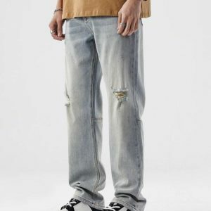 Y2K Fashion Distressed Straight Leg Jeans - Acubi & Coquette Style