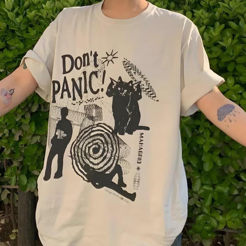 Y2K Fashion Don't Panic Tee - Dark Coquette Aesthetic Graphic Top