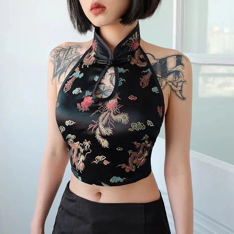 Y2K Fashion Dragon Backless Crop Top - Coquette & Acubi Aesthetic Style