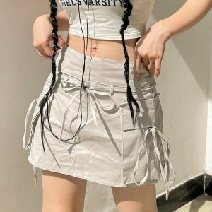 Y2K Fashion Drawstring Cargo Mini Skirt - Coquette & Acubi Style