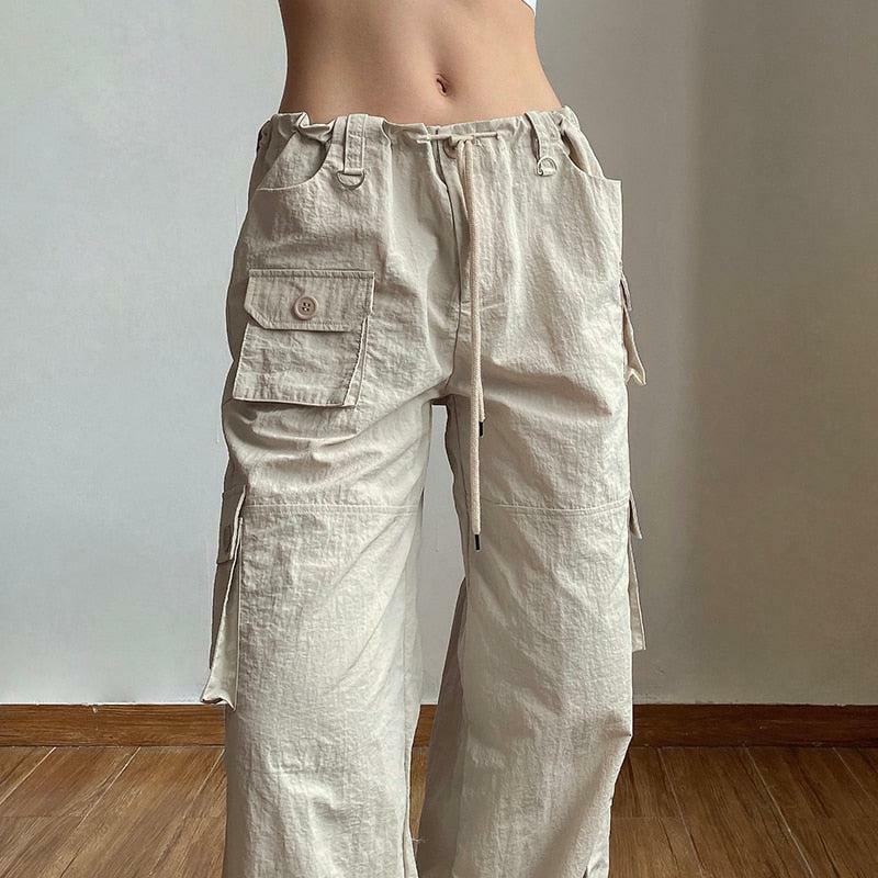 Y2K Fashion Drawstring Low Rise Cargo Pants - Coquette & Acubi Style