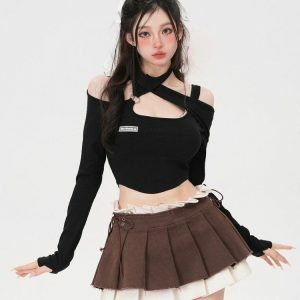 Y2K Fashion Drawstring Pleated Mini Skirt - Coquette & Acubi Style