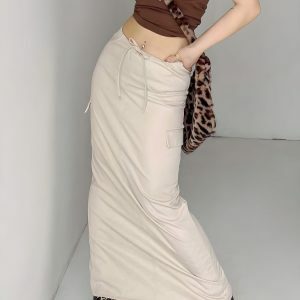 Y2K Fashion Drawstring Waist Parachute Maxi Skirt - Coquette Aesthetic