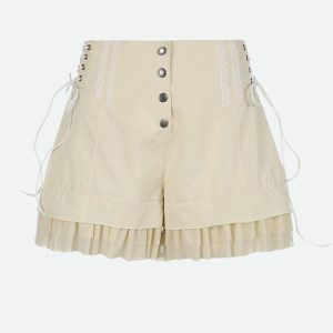 Y2K Fashion Fairycore Ruffled Lace-Up Shorts for Coquette Style