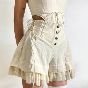 Y2K Fashion Fairycore Ruffled Lace-Up Shorts for Coquette Style