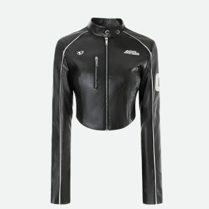 Y2K Fashion Faux Leather Biker Jacket - Coquette & Acubi Style Essential