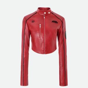 Y2K Fashion Faux Leather Biker Jacket - Coquette & Acubi Style Essential