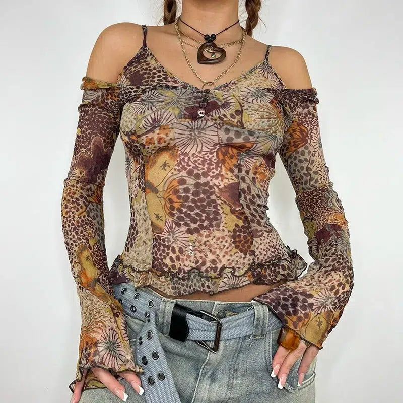 Y2K Fashion Floral Mesh Top - Coquette Style for Aesthetic Outfits