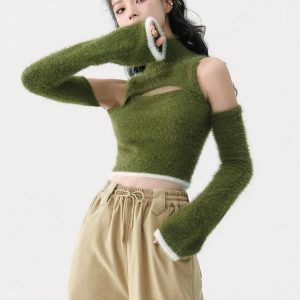 Y2K Fashion Fluffy Crop Sweater Top - Coquette & Acubi Style Essential