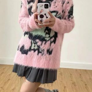 Y2K Fashion Fuzzy Sweater - Coquette Style for Aesthetic Outfits