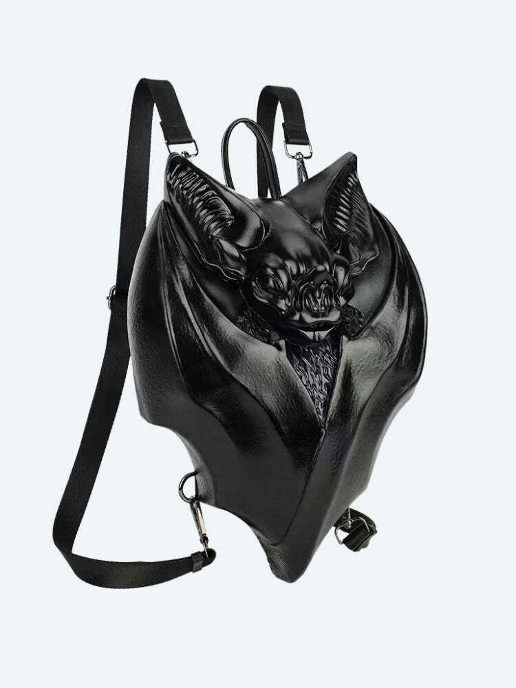 Y2K Fashion Goth Bat Backpack - Dark Coquette Aesthetic Bag for Outfits