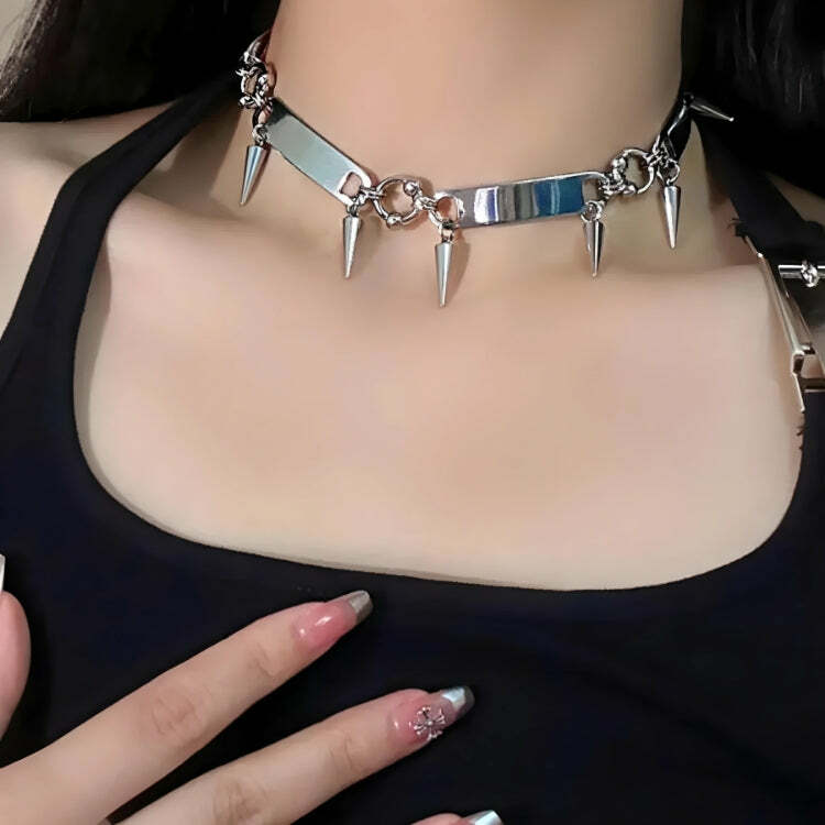 Y2K Fashion Goth Spiked Metal Choker - Coquette & Acubi Aesthetic Jewelry