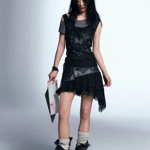 Y2K Fashion Gothic Top: Dark Coquette Style with Soft Girl Aesthetic