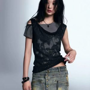 Y2K Fashion Gothic Top: Dark Coquette Style with Soft Girl Aesthetic