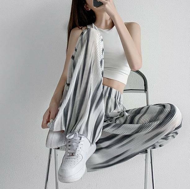 Y2K Fashion Gray Stripes Loose Pants - Coquette & Acubi Style Essential