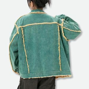 Y2K Fashion Green Denim Jacket - Coquette Style for Aesthetic Outfits